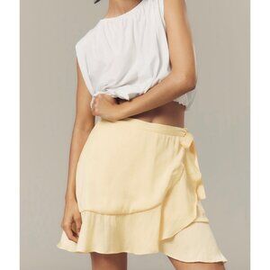 Maeve Anthropologie Yellow Ruffle Wrap Mini Skirt Size XL Polyester & Viscose